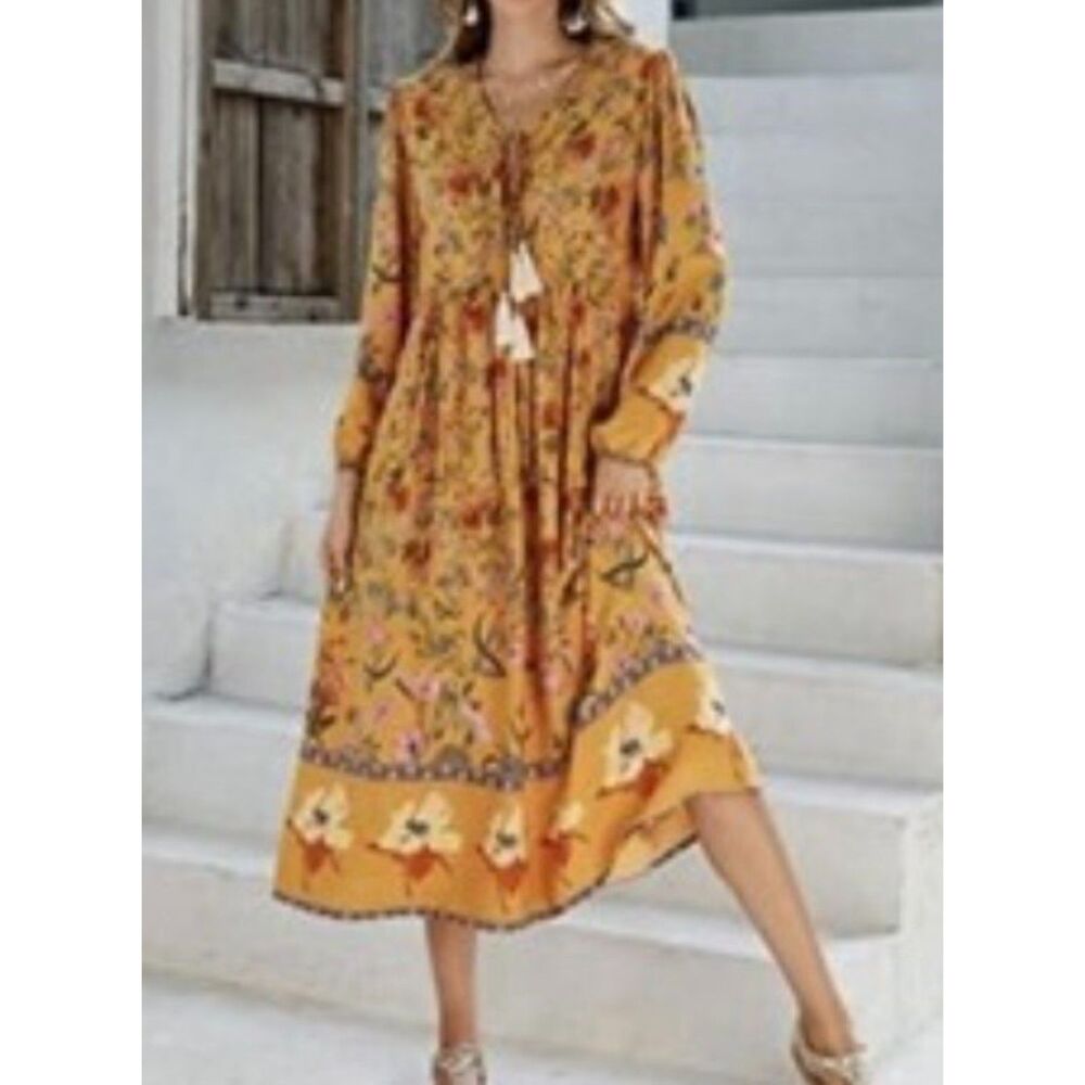 NWT R. Vivimos long sleeve floral boho midi dress